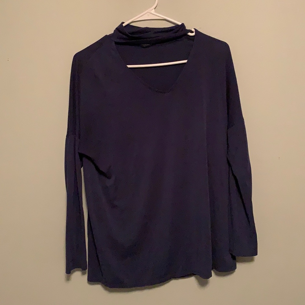 Royal blue formal house with choker neckline